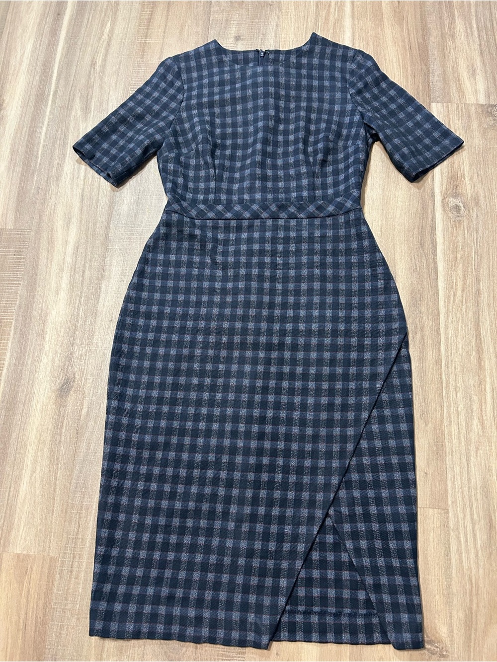 Banana Republic Navy Plaid Midi Sheath Dress